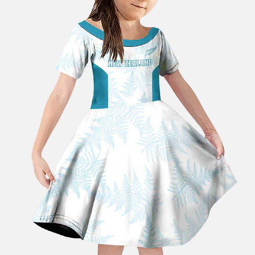 Custom New Zealand Silver Fern Football Family Matching Off Shoulder Maxi Dress and Hawaiian Shirt Come On All White