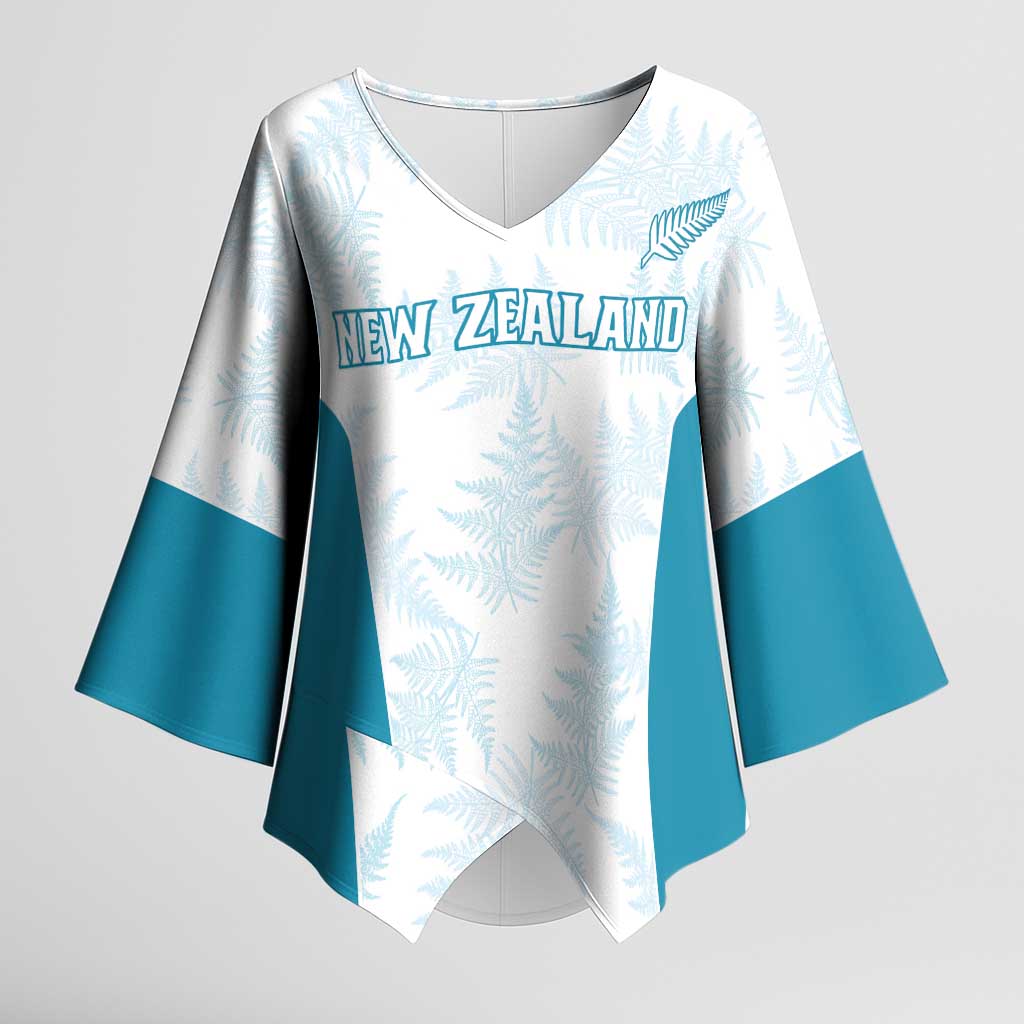 Custom New Zealand Silver Fern Football Kimono Sleeve Blouse Come On All White - Aussie Hoodie