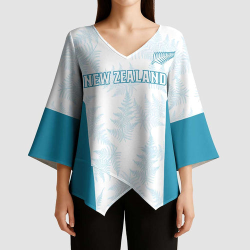 Custom New Zealand Silver Fern Football Kimono Sleeve Blouse Come On All White - Aussie Hoodie