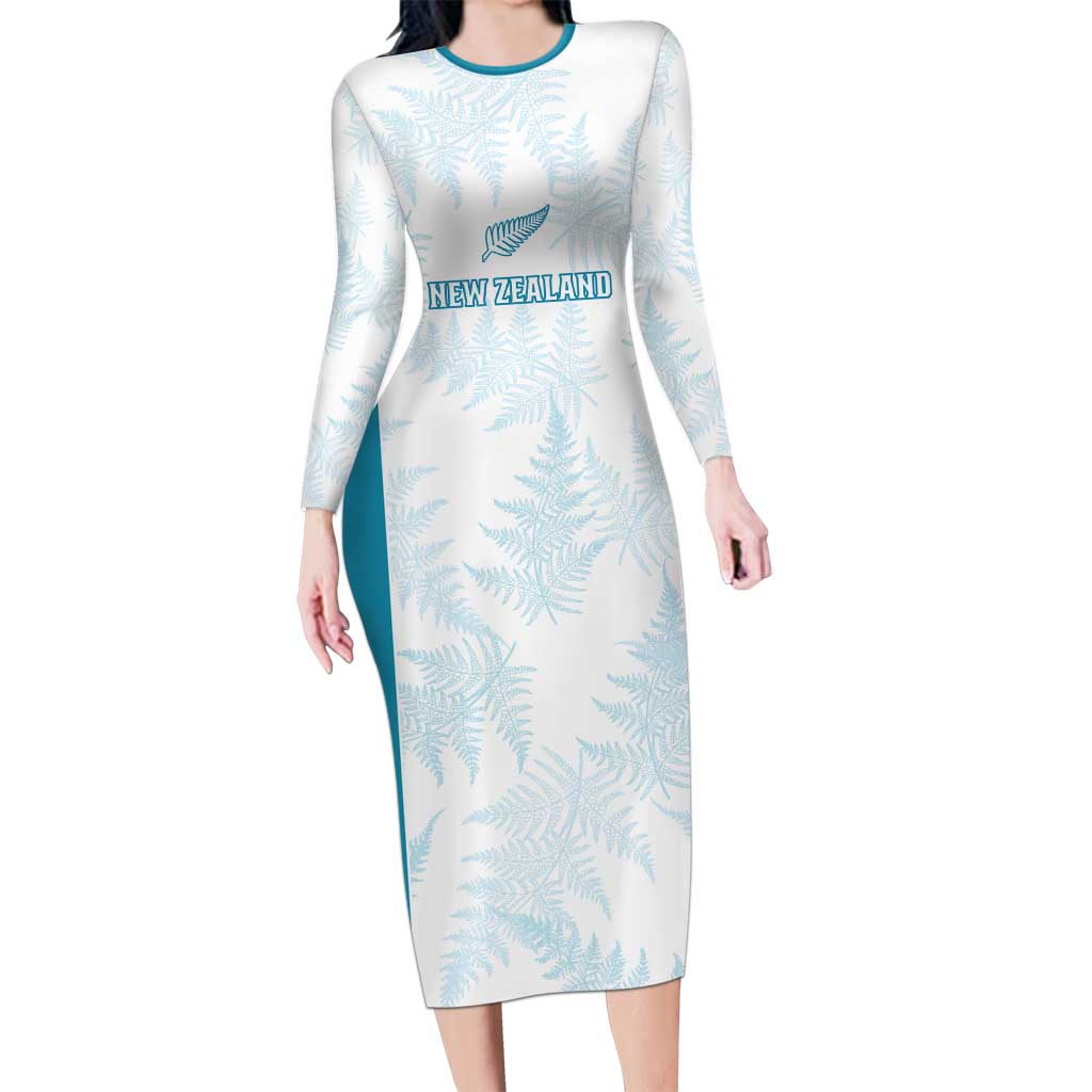 Custom New Zealand Silver Fern Football Long Sleeve Bodycon Dress Come On All White