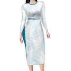 Custom New Zealand Silver Fern Football Long Sleeve Bodycon Dress Come On All White