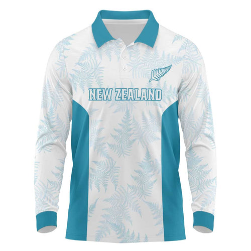 Custom New Zealand Silver Fern Football Long Sleeve Polo Shirt Come On All White