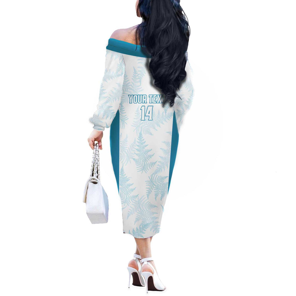 Custom New Zealand Silver Fern Football Off The Shoulder Long Sleeve Dress Come On All White