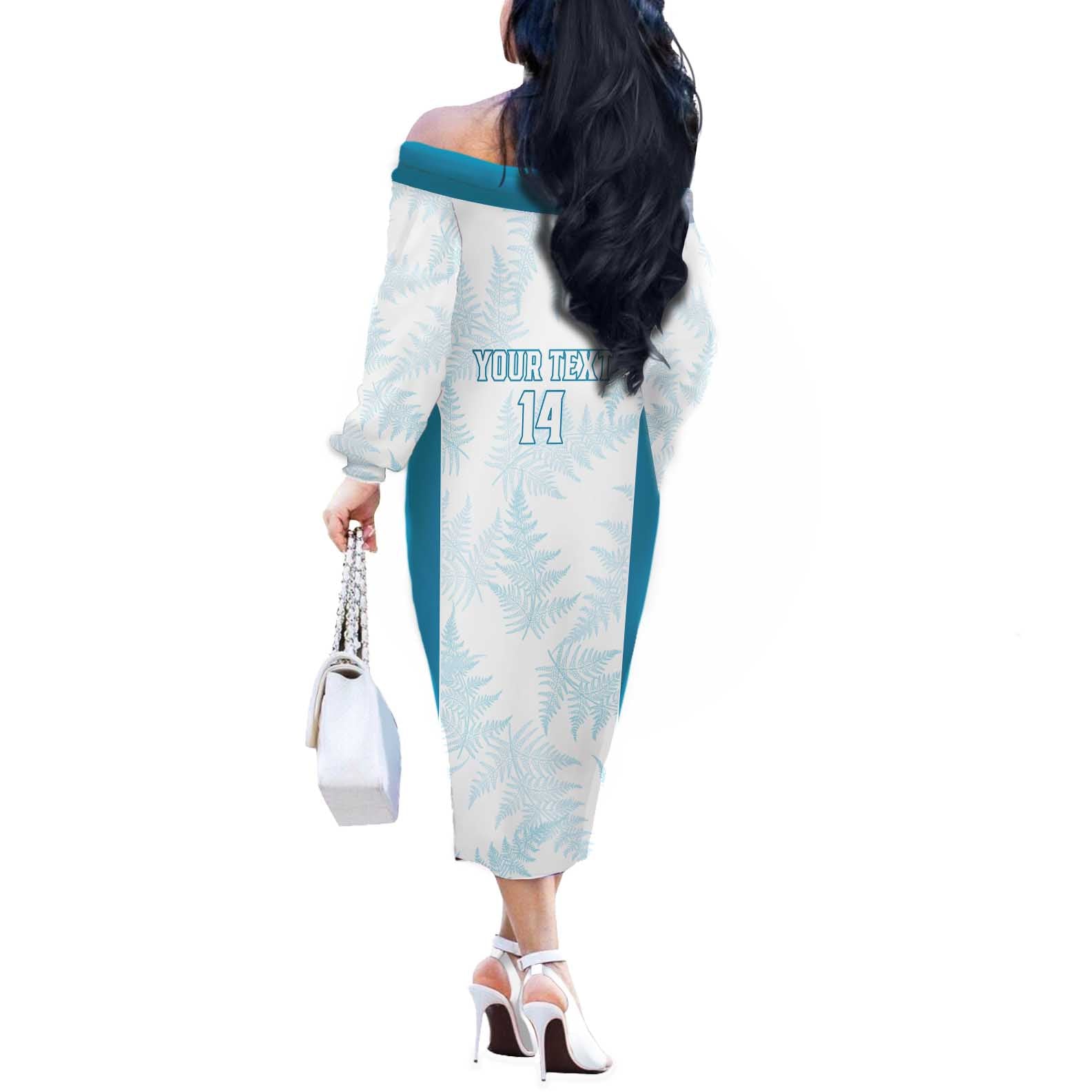 Custom New Zealand Silver Fern Football Off The Shoulder Long Sleeve Dress Come On All White