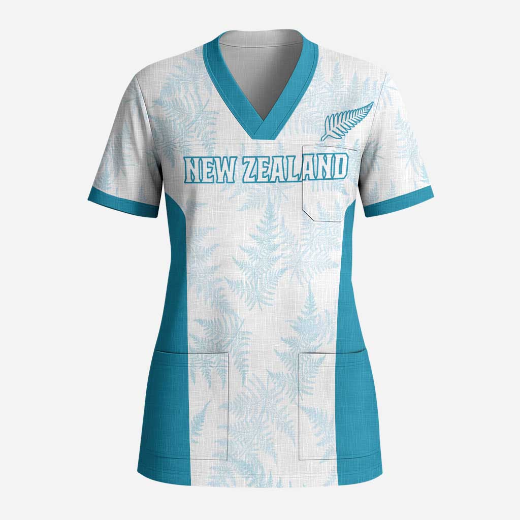 Custom New Zealand Silver Fern Football Scrub Top Come On All White - Aussie Hoodie