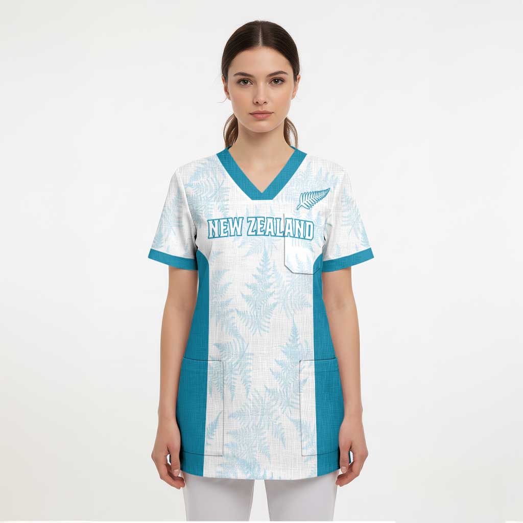Custom New Zealand Silver Fern Football Scrub Top Come On All White - Aussie Hoodie
