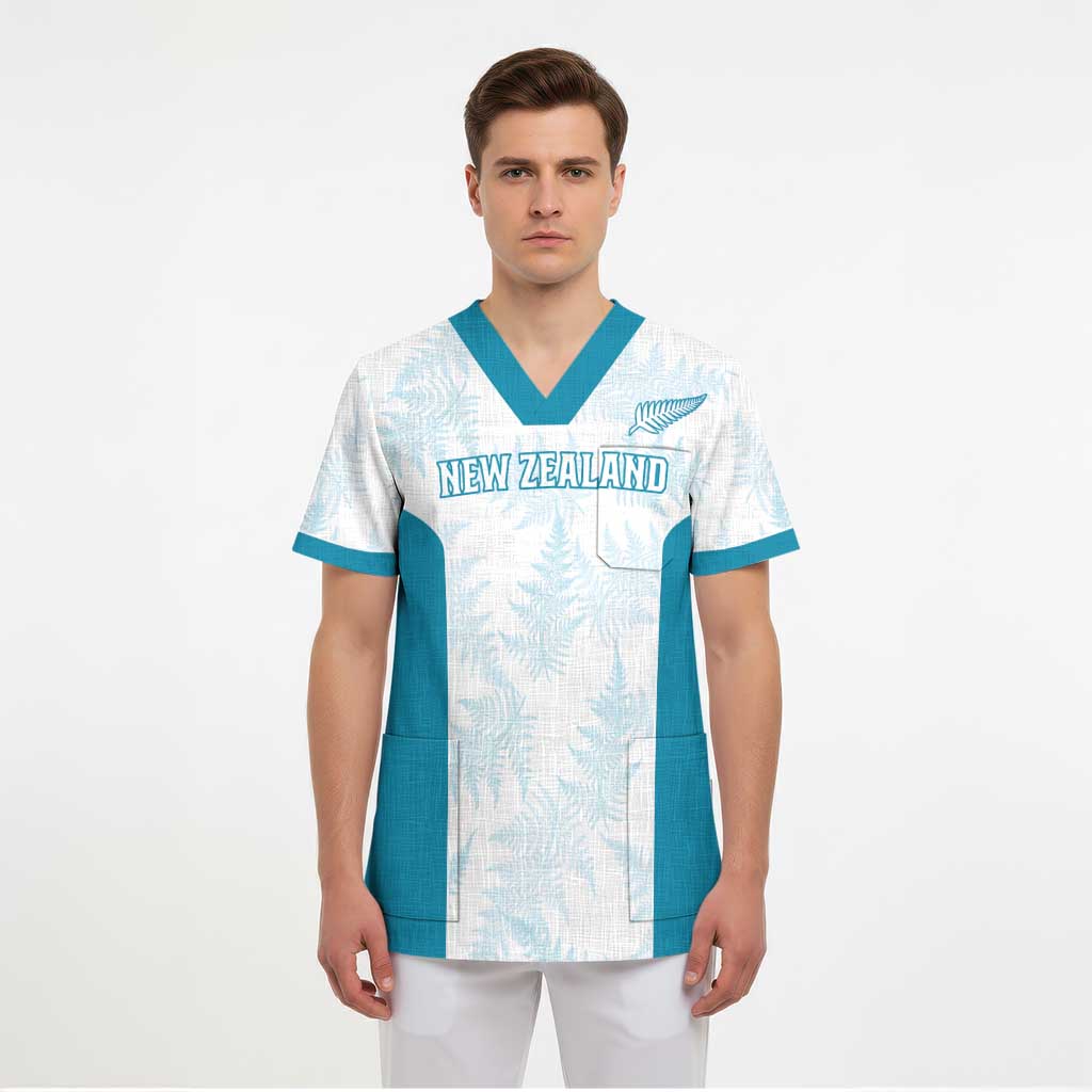 Custom New Zealand Silver Fern Football Scrub Top Come On All White - Aussie Hoodie