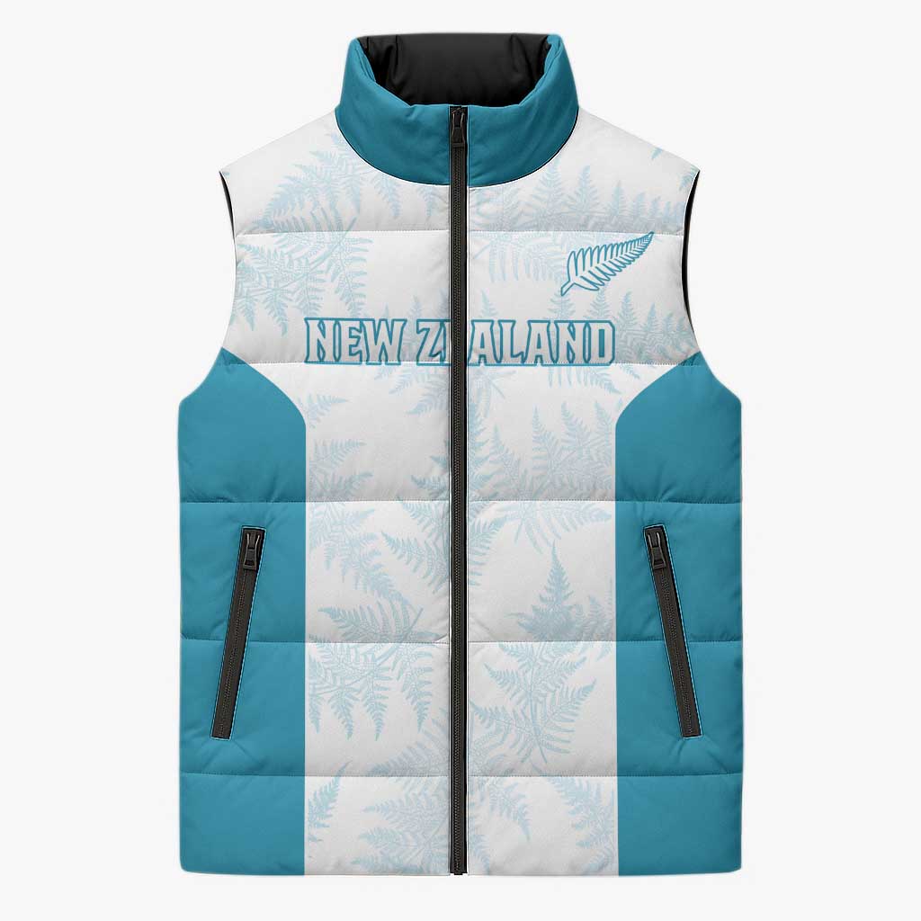 Custom New Zealand Silver Fern Football Sleeveless Puffer Jacket Come On All White - Aussie Hoodie