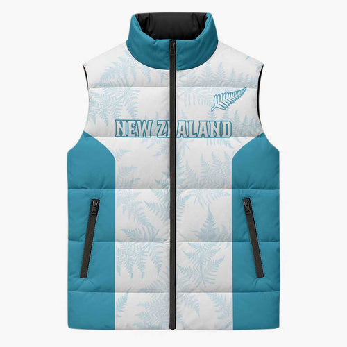 Custom New Zealand Silver Fern Football Sleeveless Puffer Jacket Come On All White - Aussie Hoodie