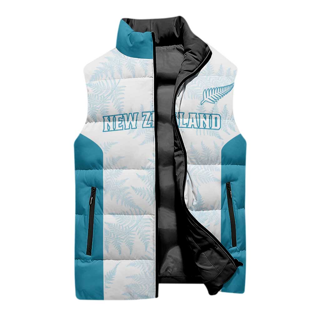 Custom New Zealand Silver Fern Football Sleeveless Puffer Jacket Come On All White - Aussie Hoodie