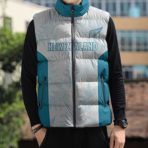 Custom New Zealand Silver Fern Football Sleeveless Puffer Jacket Come On All White - Aussie Hoodie