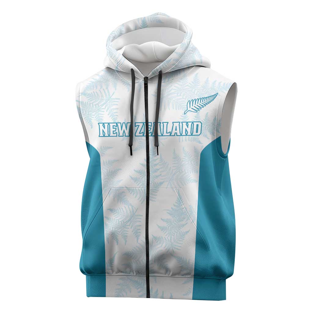 Custom New Zealand Silver Fern Football Sleeveless Zip Hoodie Come On All White LT14