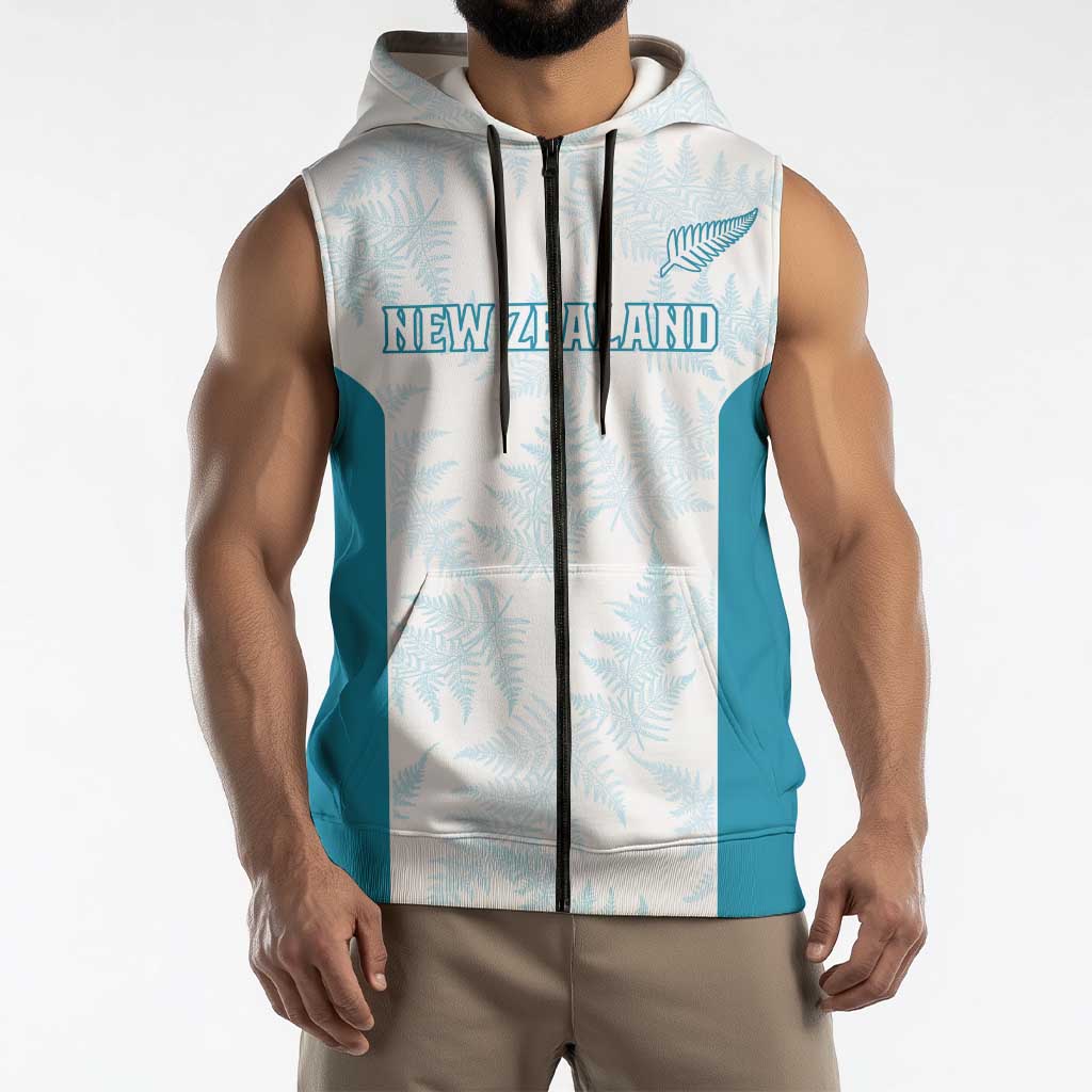 Custom New Zealand Silver Fern Football Sleeveless Zip Hoodie Come On All White LT14