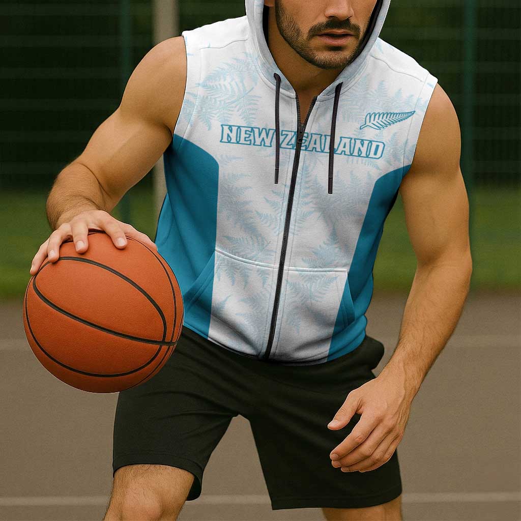 Custom New Zealand Silver Fern Football Sleeveless Zip Hoodie Come On All White LT14