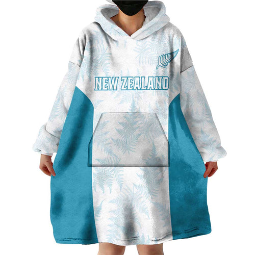 Custom New Zealand Silver Fern Football Wearable Blanket Hoodie Come On All White