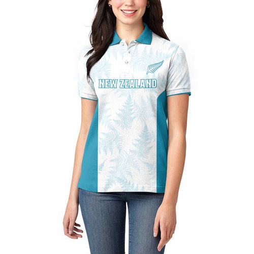 Custom New Zealand Silver Fern Football Women Polo Shirt Come On All White