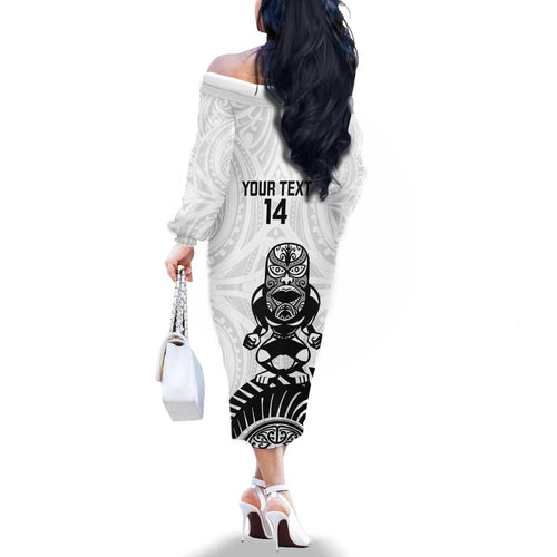 Custom Aotearoa Football Family Matching Off The Shoulder Long Sleeve Dress and Hawaiian Shirt NZ Maori Tiki Go Champions