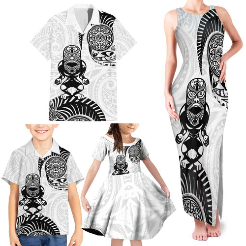 Custom Aotearoa Football Family Matching Tank Maxi Dress and Hawaiian Shirt NZ Maori Tiki Go Champions