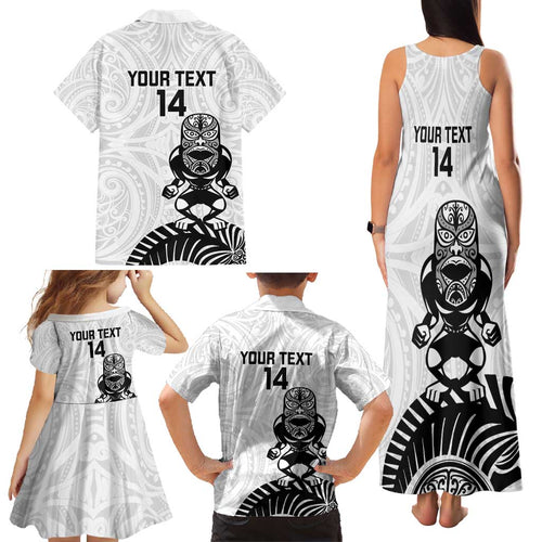 Custom Aotearoa Football Family Matching Tank Maxi Dress and Hawaiian Shirt NZ Maori Tiki Go Champions