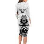Custom Aotearoa Football Long Sleeve Bodycon Dress NZ Maori Tiki Go Champions