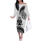 Custom Aotearoa Football Off The Shoulder Long Sleeve Dress NZ Maori Tiki Go Champions