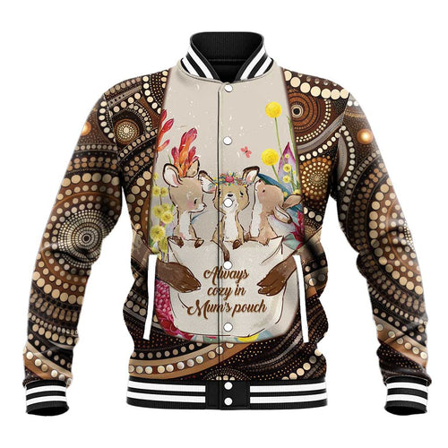 Kangaroo Australia Mother's Day Personalised Baseball Jacket Always Cozy In Mum’s Pouch Aboriginal Art
