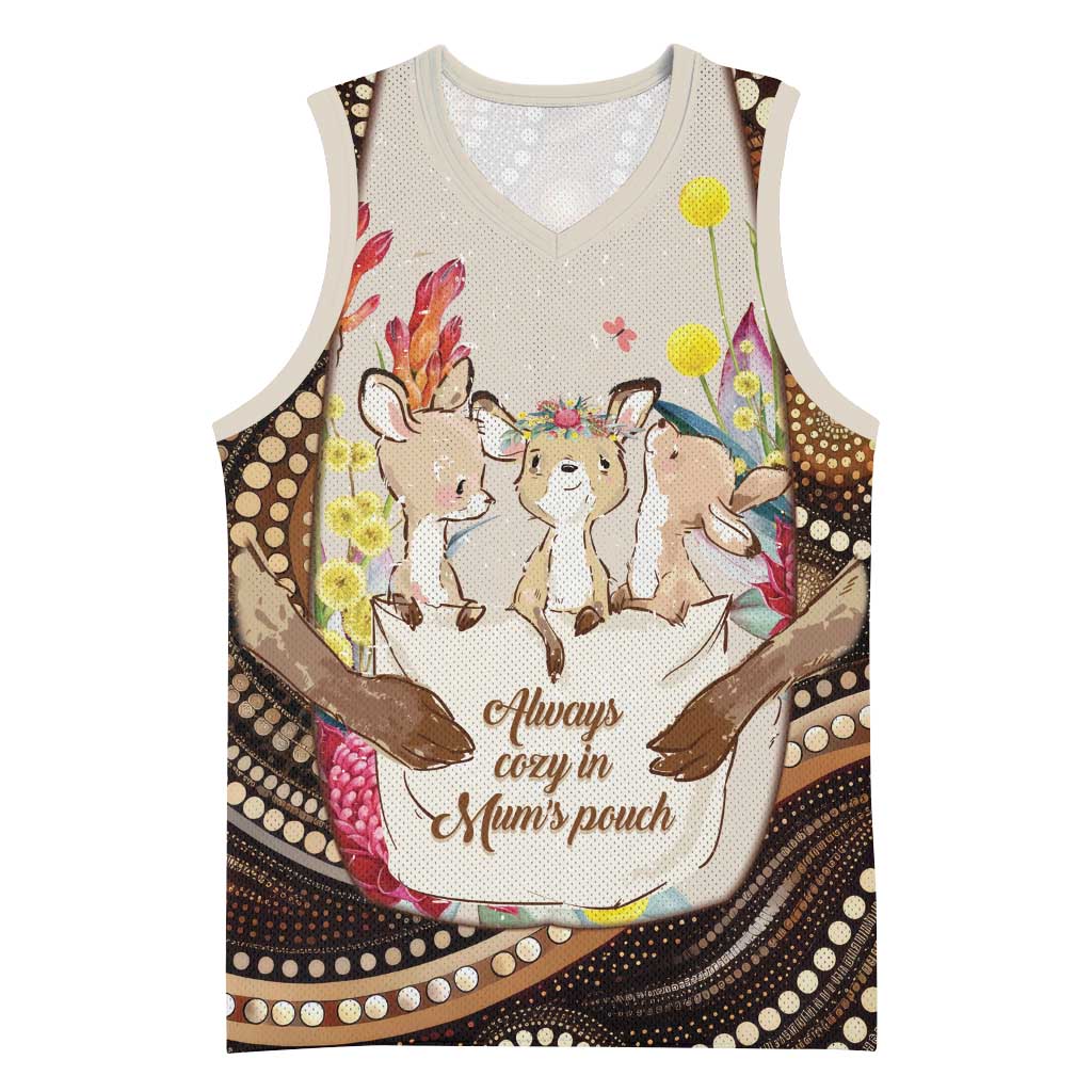 Kangaroo Australia Mother's Day Personalised Basketball Jersey Always Cozy In Mum’s Pouch Aboriginal Art