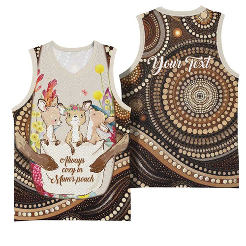 Kangaroo Australia Mother's Day Personalised Basketball Jersey Always Cozy In Mum’s Pouch Aboriginal Art