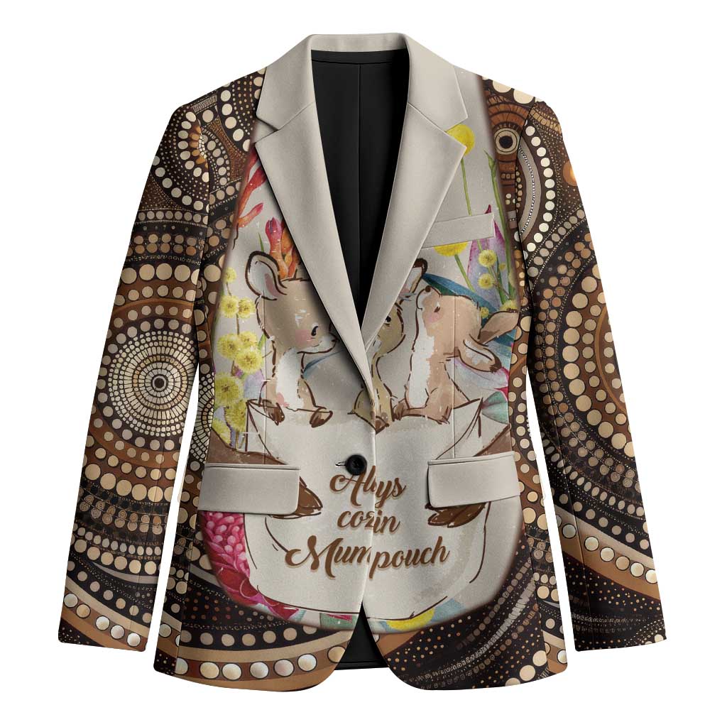 Kangaroo Australia Mother's Day Personalised Blazer Always Cozy In Mum’s Pouch Aboriginal Art