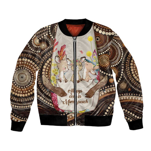 Kangaroo Australia Mother's Day Personalised Bomber Jacket Always Cozy In Mum’s Pouch Aboriginal Art