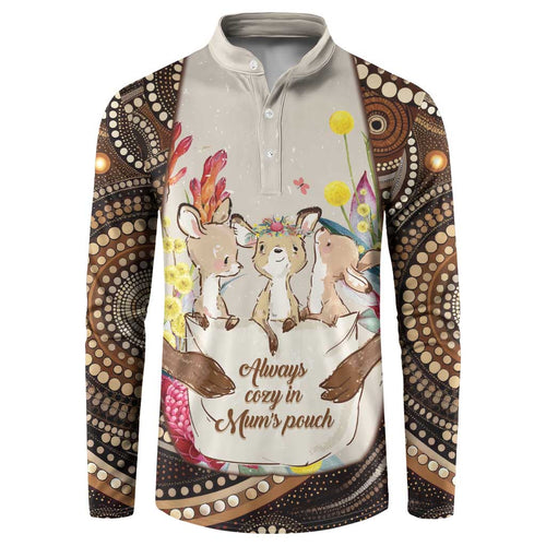 Kangaroo Australia Mother's Day Personalised Button Sweatshirt Always Cozy In Mum’s Pouch Aboriginal Art