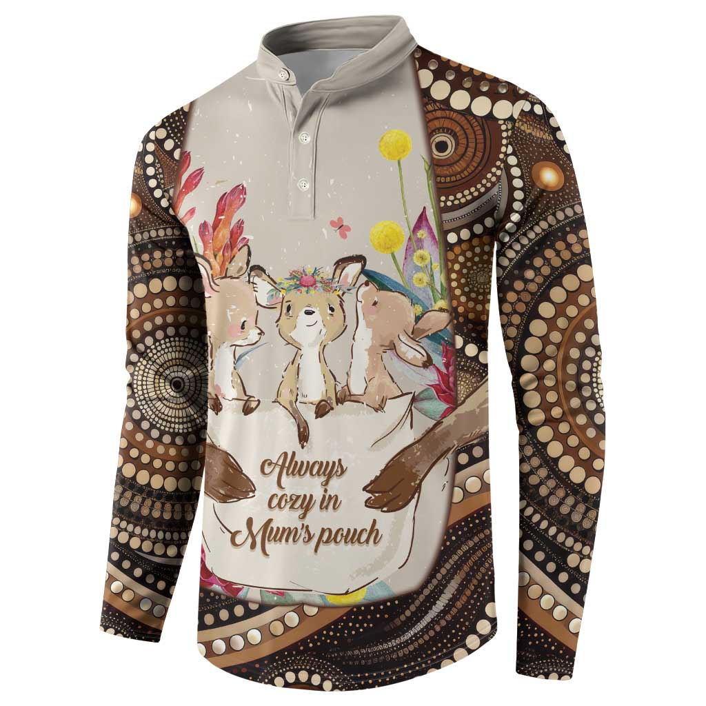 Kangaroo Australia Mother's Day Personalised Button Sweatshirt Always Cozy In Mum’s Pouch Aboriginal Art