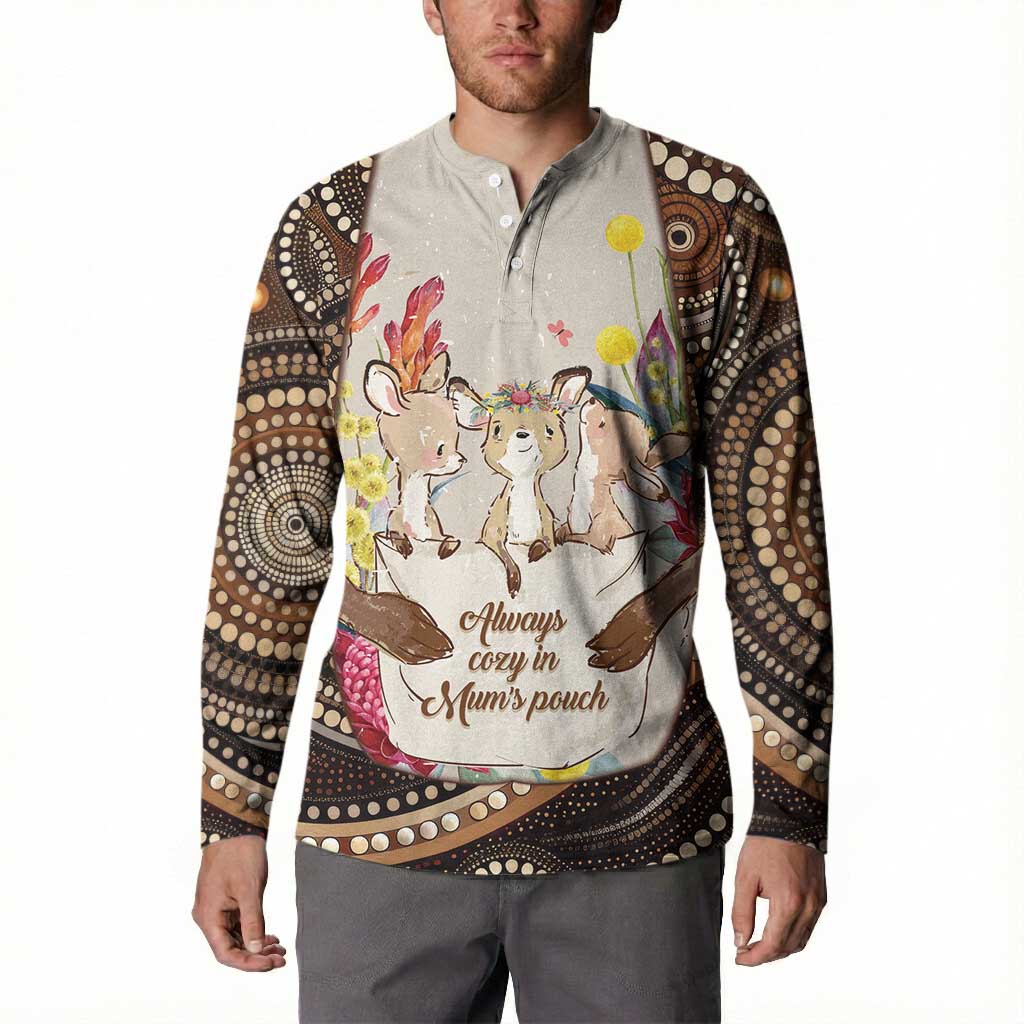 Kangaroo Australia Mother's Day Personalised Button Sweatshirt Always Cozy In Mum’s Pouch Aboriginal Art