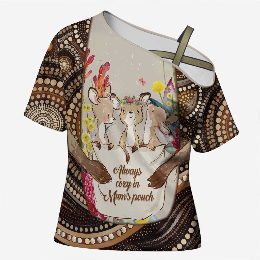 Kangaroo Australia Mother's Day Personalised Cross Shoulder Shirt Always Cozy In Mum’s Pouch Aboriginal Art