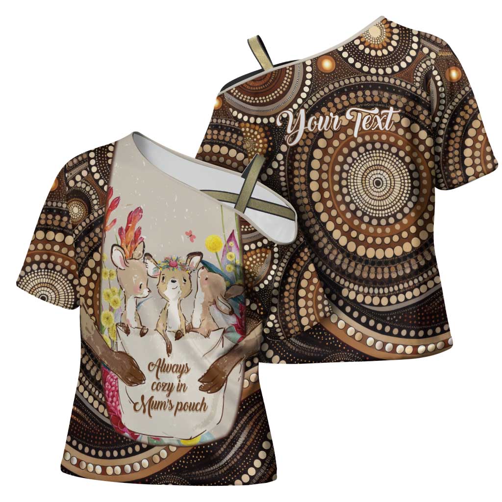 Kangaroo Australia Mother's Day Personalised Cross Shoulder Shirt Always Cozy In Mum’s Pouch Aboriginal Art