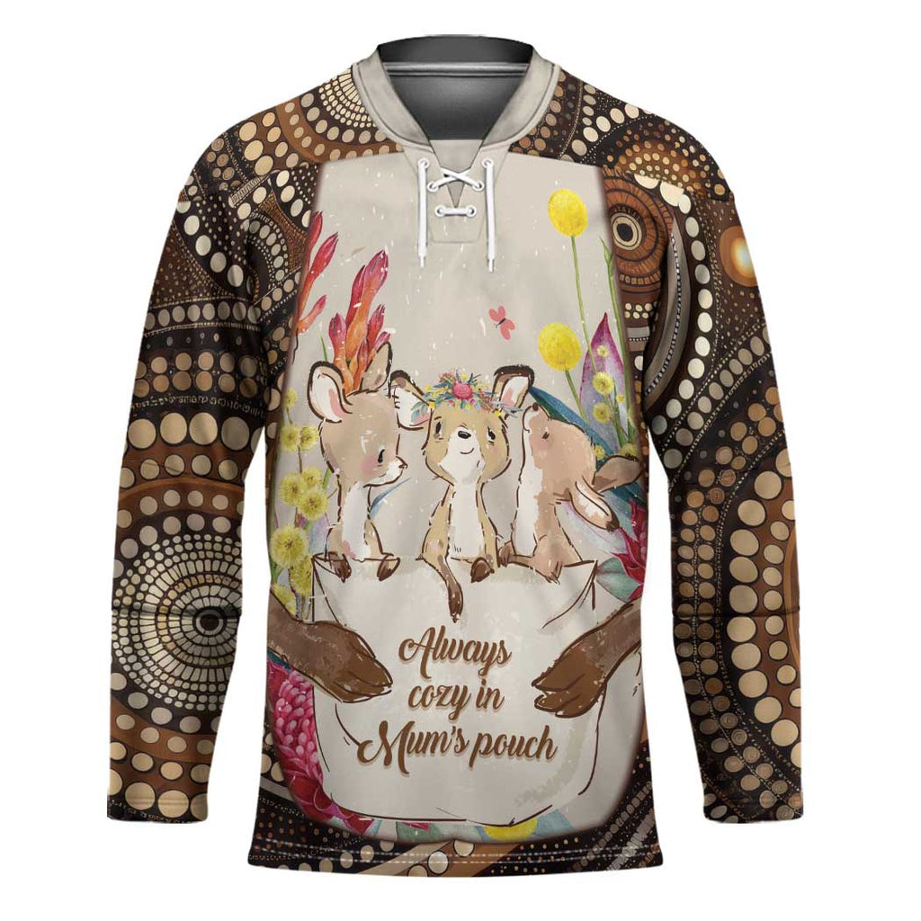 Kangaroo Australia Mother's Day Personalised Hockey Jersey Always Cozy In Mum’s Pouch Aboriginal Art