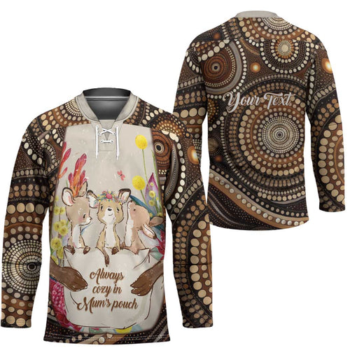 Kangaroo Australia Mother's Day Personalised Hockey Jersey Always Cozy In Mum’s Pouch Aboriginal Art