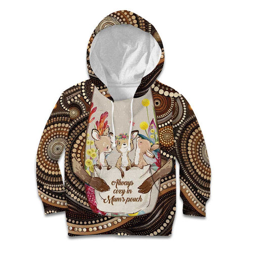 Kangaroo Australia Mother's Day Personalised Kid Hoodie Always Cozy In Mum’s Pouch Aboriginal Art