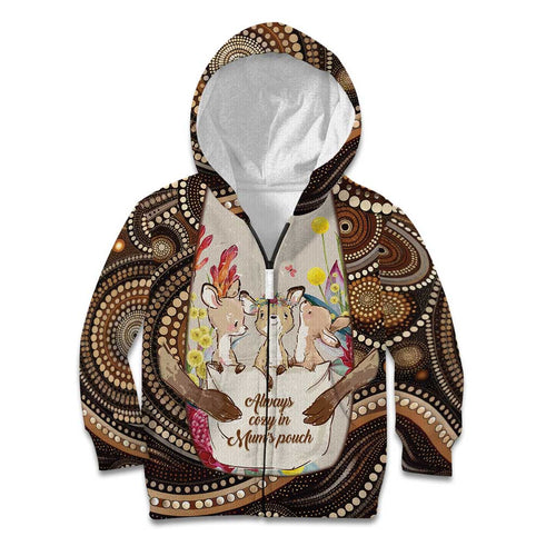 Kangaroo Australia Mother's Day Personalised Kid Hoodie Always Cozy In Mum’s Pouch Aboriginal Art