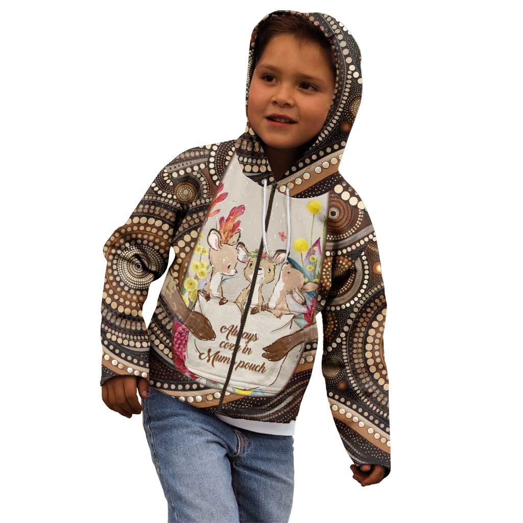 Kangaroo Australia Mother's Day Personalised Kid Hoodie Always Cozy In Mum’s Pouch Aboriginal Art