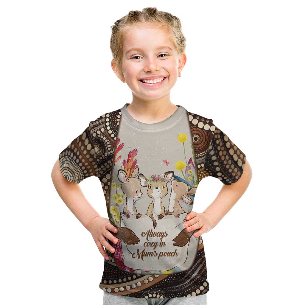 Kangaroo Australia Mother's Day Personalised Kid T Shirt Always Cozy In Mum’s Pouch Aboriginal Art