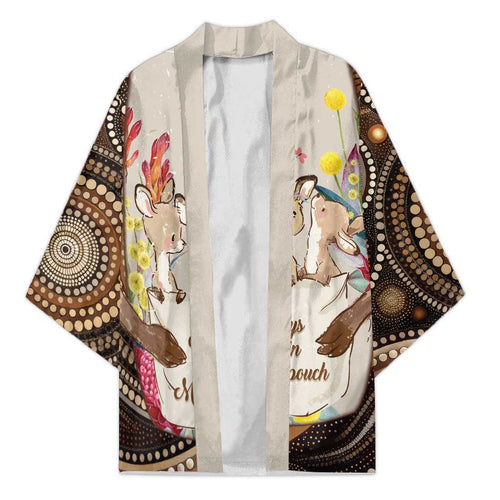 Kangaroo Australia Mother's Day Personalised Kimono Always Cozy In Mum’s Pouch Aboriginal Art