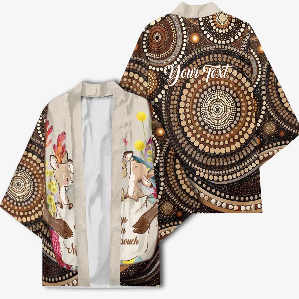 Kangaroo Australia Mother's Day Personalised Kimono Always Cozy In Mum’s Pouch Aboriginal Art