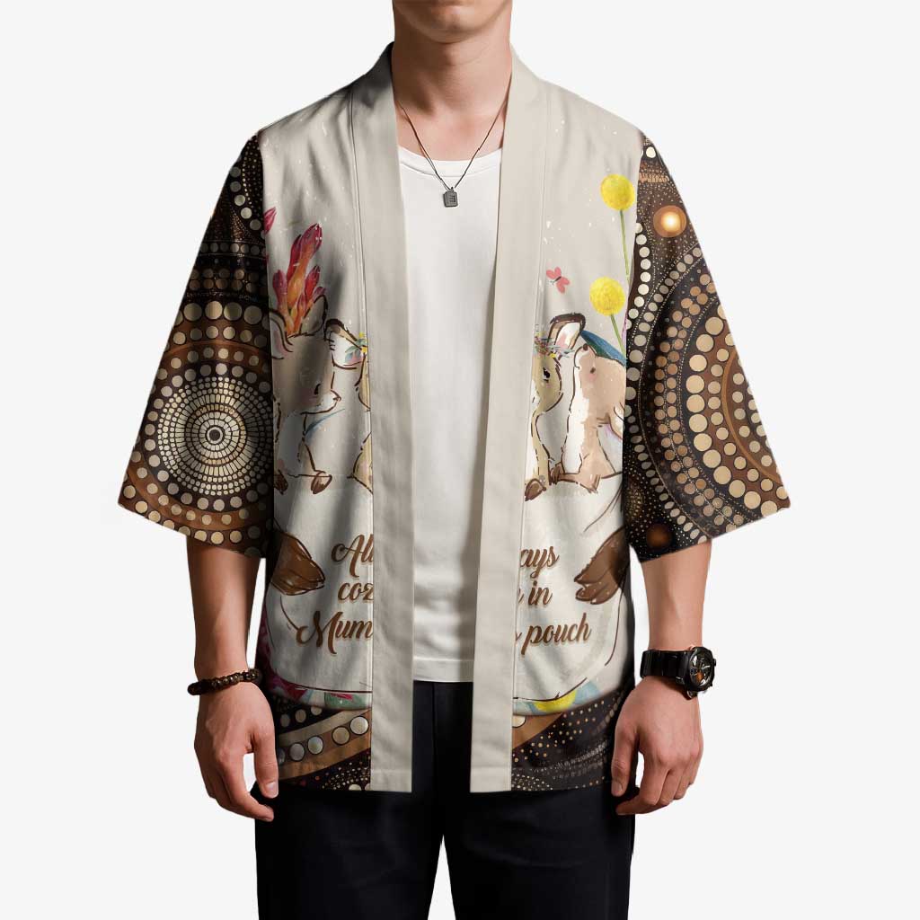 Kangaroo Australia Mother's Day Personalised Kimono Always Cozy In Mum’s Pouch Aboriginal Art