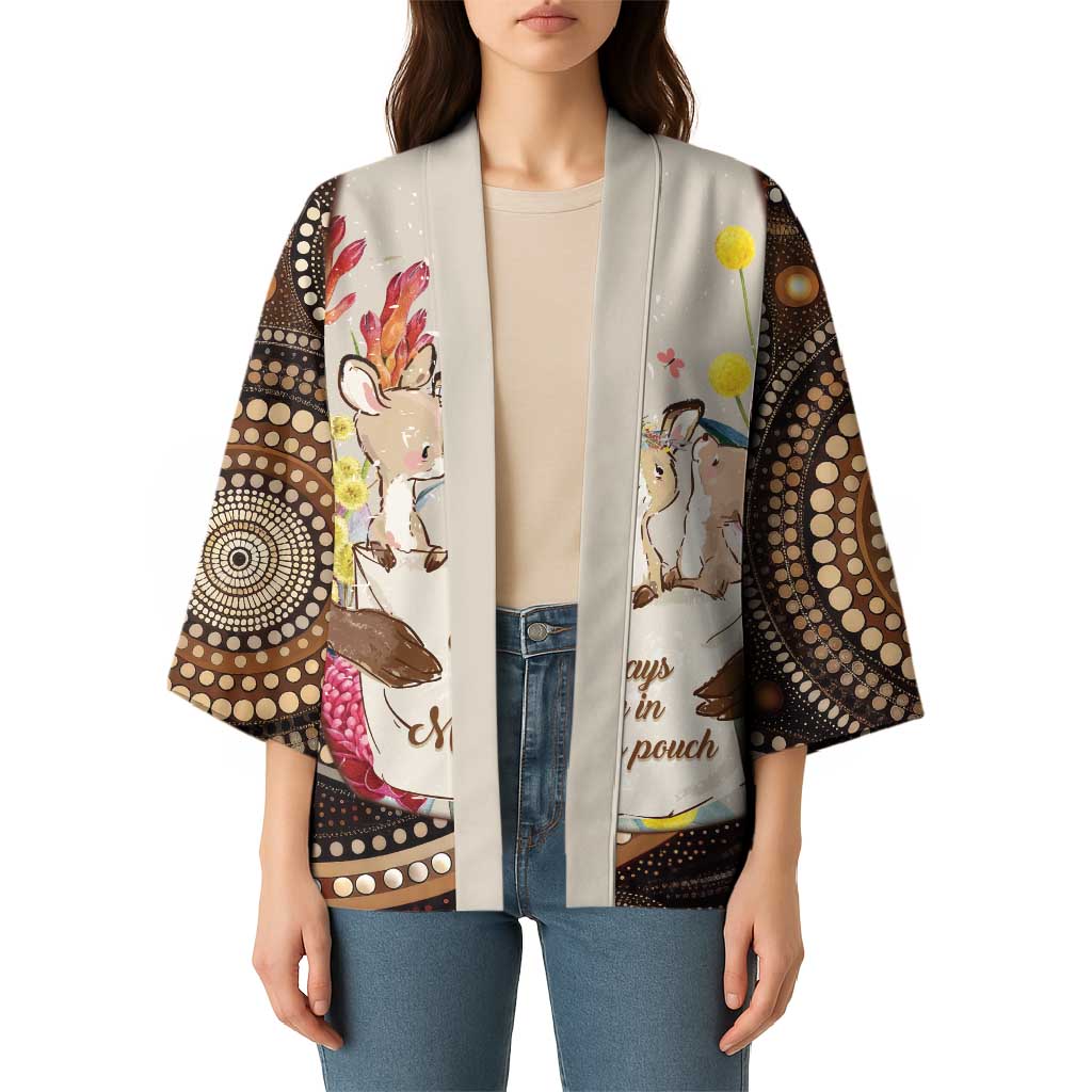Kangaroo Australia Mother's Day Personalised Kimono Always Cozy In Mum’s Pouch Aboriginal Art
