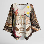 Kangaroo Australia Mother's Day Personalised Kimono Sleeve Blouse Always Cozy In Mum’s Pouch Aboriginal Art