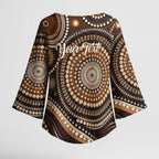 Kangaroo Australia Mother's Day Personalised Kimono Sleeve Blouse Always Cozy In Mum’s Pouch Aboriginal Art