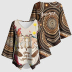 Kangaroo Australia Mother's Day Personalised Kimono Sleeve Blouse Always Cozy In Mum’s Pouch Aboriginal Art