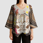 Kangaroo Australia Mother's Day Personalised Kimono Sleeve Blouse Always Cozy In Mum’s Pouch Aboriginal Art