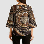 Kangaroo Australia Mother's Day Personalised Kimono Sleeve Blouse Always Cozy In Mum’s Pouch Aboriginal Art